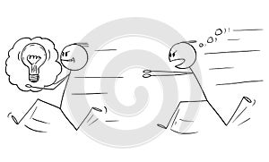 Vector Cartoon of Businessman Stealing an Idea to Another Man or Competitor photo