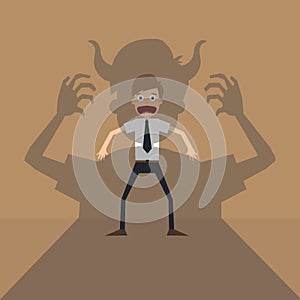 Vector cartoon of Businessman terror devil shadow