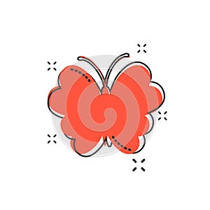 Vector cartoon butterfly icon in comic style. Insect sign illustration pictogram. Butterfly business splash effect concept.