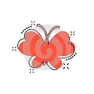 Vector cartoon butterfly icon in comic style. Insect sign illustration pictogram. Butterfly business splash effect concept.