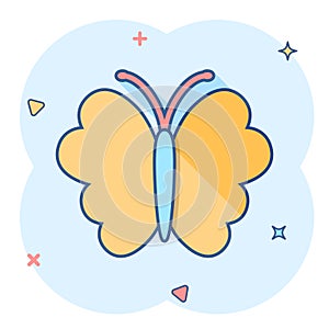 Vector cartoon butterfly icon in comic style. Insect sign illustration pictogram. Butterfly business splash effect concept