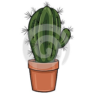 Vector cartoon cactus in a pot