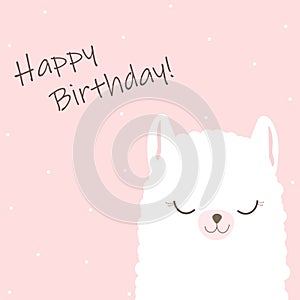 Vector cartoon card. Doodle illustration. Background for print, design. Cute poster with funny llama. Happy Birthday