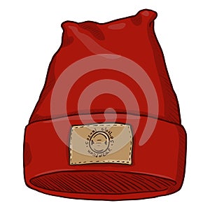Vector Cartoon Casual Textile Cap with Brown Leather Label.
