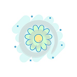 Vector cartoon chamomile flower icon in comic style. Daisy concept illustration pictogram. Camomile business splash effect