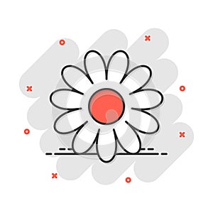 Vector cartoon chamomile flower icon in comic style. Daisy concept illustration pictogram. Camomile business splash effect concept