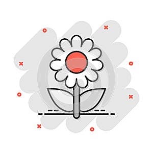 Vector cartoon chamomile flower icon in comic style. Daisy concept illustration pictogram. Camomile business splash effect concept