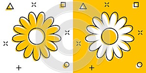Vector cartoon chamomile flower icon in comic style. Daisy concept illustration pictogram. Camomile business splash effect concept