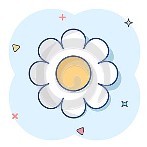Vector cartoon chamomile flower icon in comic style. Daisy concept illustration pictogram. Camomile business splash effect concept