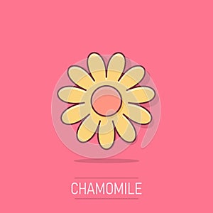 Vector cartoon chamomile flower icon in comic style. Daisy concept illustration pictogram. Camomile business splash effect concept