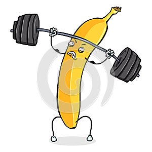 Vector Cartoon Character - Banana Lifting Heavy Weight Barbell