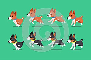 Vector cartoon character basenji dogs running step