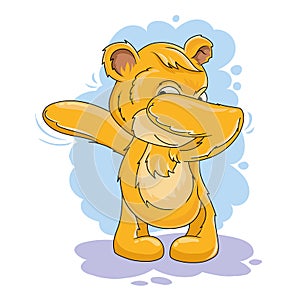 Vector cartoon character. Bear with a victorious gesture.