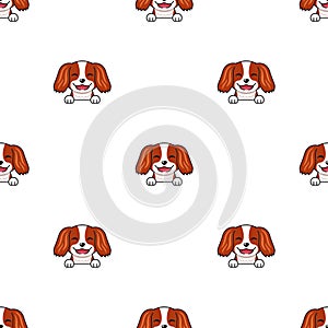 Vector cartoon character cavalier king charles spaniel dog seamless pattern background