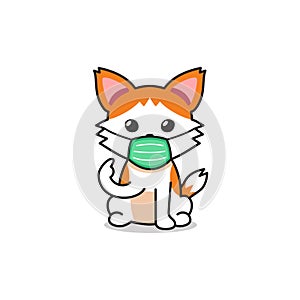 Vector cartoon character cute cat wearing protective face mask