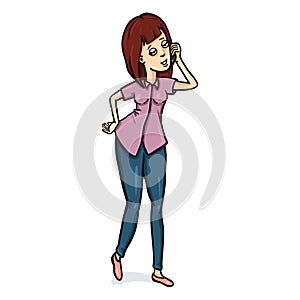 Vector Cartoon Character - Girl Talking with Cell Phone