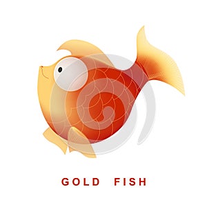 Vector cartoon character gold fish. on white background.