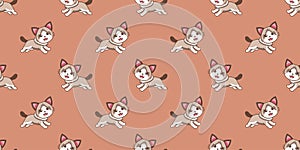 Vector cartoon character ragdoll cat seamless pattern background