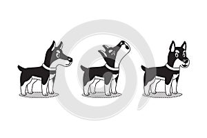 Vector cartoon character shiba inu dog and white speech bubbleVector cartoon character doberman dog poses