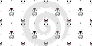 Vector cartoon character siberian husky dog seamless pattern background