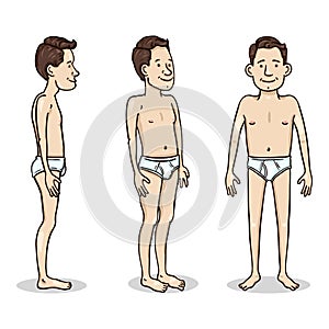 Vector Cartoon Character - Young Man in White Underpants. Set of Different Foreshortening photo