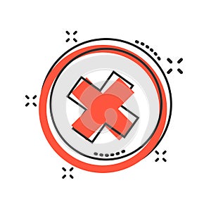 Vector cartoon check marks cross, no icon in comic style. Wrong sign illustration pictogram. No business splash effect concept