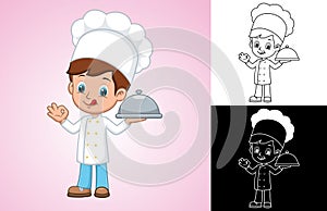 Vector cartoon of chef boy serving food