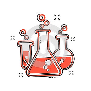 Vector cartoon chemical test tube icon in comic style. Laboratory glassware sign illustration pictogram. Flasks business splash e