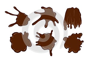 Vector cartoon chocolate drops and stains set isolated on white background