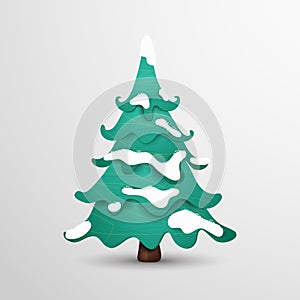 Vector cartoon Christmas fir tree in snow isolated on a white background. New Year eve.