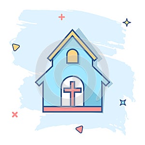 Vector cartoon church sanctuary icon in comic style. Chapel sign illustration pictogram. Church business splash effect concept