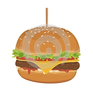 Vector cartoon classic americal hamburger isolated on white back photo