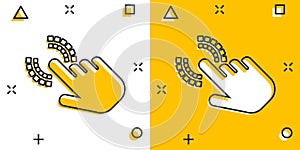 Vector cartoon click hand icon in comic style. Cursor finger sign illustration pictogram. Pointer business splash effect concept