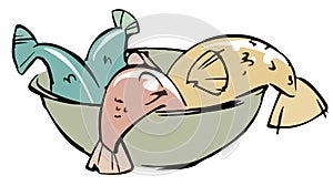 Vector cartoon clipart Fish in a plate. Fish tails in a plate