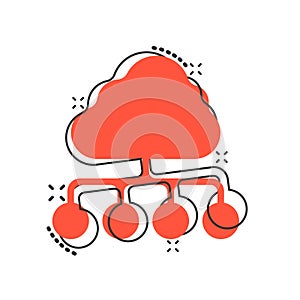 Vector cartoon cloud computing technology icon in comic style. Infographic analytics illustration pictogram. Network business