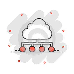 Vector cartoon cloud computing technology icon in comic style. Infographic analytics illustration pictogram. Network business