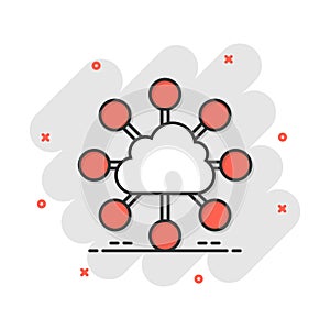 Vector cartoon cloud computing technology icon in comic style. Infographic analytics illustration pictogram. Network business