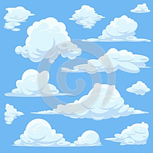 Vector cartoon clouds in blue sky
