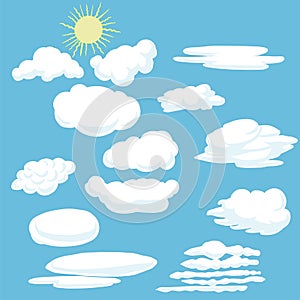 Vector cartoon clouds and sun.