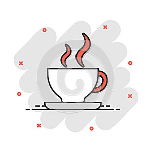 Vector cartoon coffee cup icon in comic style. Tea mug sign illustration pictogram. Coffee business splash effect concept