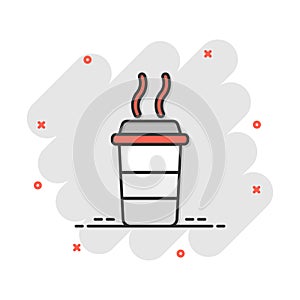 Vector cartoon coffee cup icon in comic style. Tea mug sign illustration pictogram. Coffee business splash effect concept