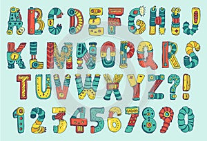 Vector Cartoon Colorful Robot Font Type