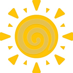 Vector cartoon, comic yellow sun Shining light rays heat the summer. Isolated on white background.