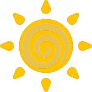 Vector cartoon, comic yellow sun Shining light rays heat the summer. Isolated on white background.