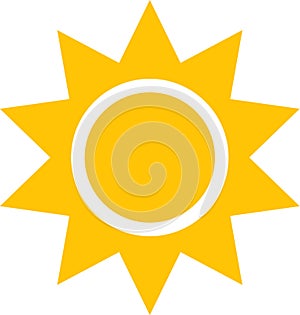 Vector cartoon, comic yellow sun Shining light rays heat the summer. Isolated on white background.