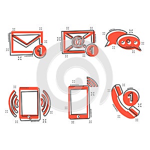 Vector cartoon contact buttons icon in comic style. Email, envelope, phone, mobile sign illustration pictogram. Communication bus