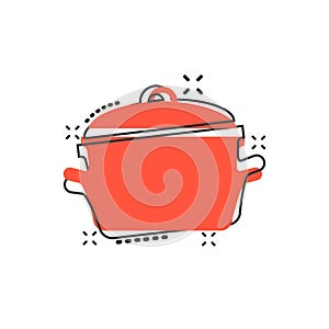 Vector cartoon cooking pan icon in comic style. Kitchen pot concept illustration pictogram. Saucepan equipment business splash