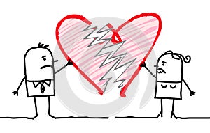 Cartoon Couple with Broken Heart
