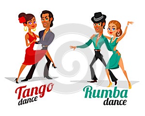 Vector cartoon of a couples dancing tango and rumba photo