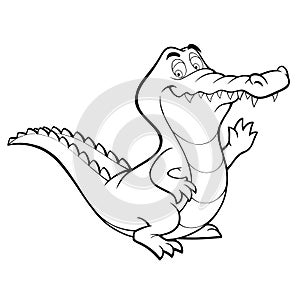 Vector cartoon crocodile line art coloring book